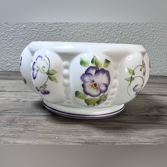 Floral Ceramic Bowl with Purple Accents - Picture 4 of 7